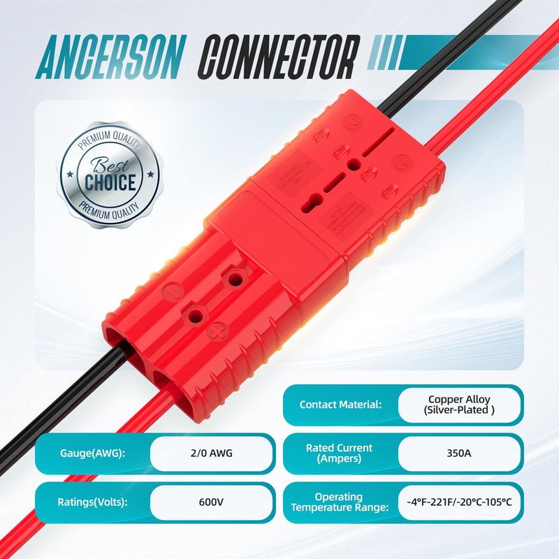 Hilictokt Anderson Connector 350A, 2/0 AWG Battery Quick Connect 12V-36V