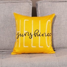 HOMFREEST Summer Outdoor Pillow Covers Hello Sunshine Yellow Lumbar Throw Pillow Cover Farmhouse Spring Decorations Cushion Case for Sofa Couch Car18x18 Inches Set of 1