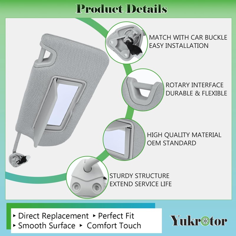 Yukrotor Right Passenger Side Sun Visor RH with Mirror Compatible