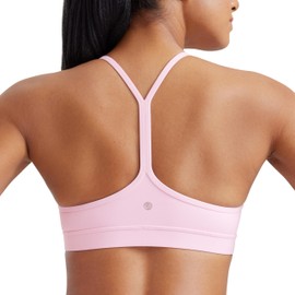 CRZ YOGA Women's Butterluxe Padded Sports Bra - Low Impact Y Back Strappy Bra Racerback Spaghetti Straps Gym Yoga Bras Pink Peony XS