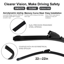 Alpmosn 22" + 22" Windshield Wiper Blades (Set of 2), Premium All-Seasons Quality Wiper Blades Easy Install & Superior Road Visibility, Automotive Replacement Durable Stable Accessories