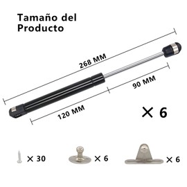 Pistón Elevable De Gas Amortiguador Para Puertas Alacenas, Soporte de Elevación de Puntales de Hidráulico 6 Piezas 100N, Bisagras para Gabinete de Cocina