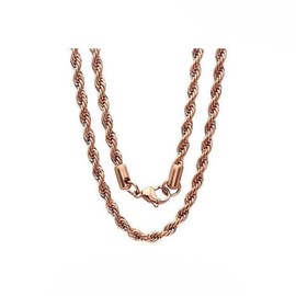 Verona Jewelers Gold Plated Stainless Steel 2-4MM Diamond Cut Twisted Style Rope Chain-Braided Chain (3mm Rose Gold Plated, 22)