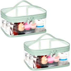 HAOGUAGUA 2 Pieces Clear Makeup Bags Cosmetic Toiletry Bags for Traveling, Waterproof Travel Transparent TSA APPROVED Carry On Airport Airline Compliant Bag (2 PIECES GREEN)