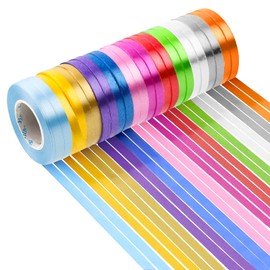 KONAMO 24 Rolls Balloon Ribbon 12 Colors Curling Ribbon Set Double Sided Satin Ribbon Rolls for Crafts,Balloons,Wedding or Birthday Party Decoration