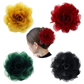 Cinaci Paquete de 4 pinzas de pelo con grandes pinzas de gasa con lazo de rosa, pinzas para cola de caballo, soportes para moños, accesorios para el cabello para mujeres y niñas