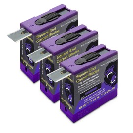 Better Tools 3G Extreme Square End Carpet Blade - 3 Pack - 100 blades/Pack - Professional 0.01” Thick Steel Replacement Blades with Safety Dispenser for Carpet Knives