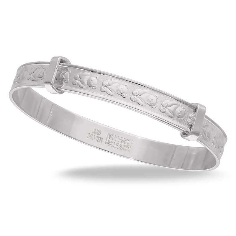 Children's 925 Sterling Silver Teddy Bear Bangle, teddy bear pattern