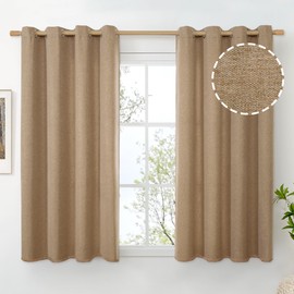 BGment Burlap Linen Curtains 54 Inch Length for Short Window, Camel Drapes Light Filtering with Grommet Privacy Non See Through for Living Bedroom Farmhouse, 2 Panels, Each 52 Inch Wide
