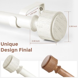 Wolistsa White Curtain Rods for Windows 48 to 84 Inch, Adjustable Decorative 1 Inch Heavy Duty Boho Curtain Rod with Antique White Annual Ring Finials, Vintage Rustic Farmhouse Bedroom Drapery Pole