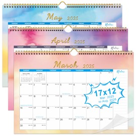 Calendar 2025-18 Month 2025 Wall Calendar from March 2025 to 2026 August, Hanging Spiral Bound Academic Desk Calendars 17" x 12", Monthly Planner Perfect for Home School Office (Watercolor Pink)