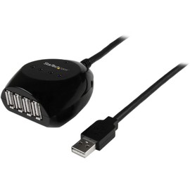 StarTech.com 15m USB 2.0 Active Cable with 4 Port Hub - Long USB Cable with 4 port USB Hub - USB A (M) to 4x USB A (F) - 15m, 50 ft Black, TAA (USB2EXT4P15M)