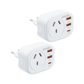 DAYEFORUN AU to EU Travel Adapter, 2 Pack Europe Travel Adaptor, Bali Travel Adapter with 3 USB Ports, Travel Plug for AUS to Most of Europe Germany Spain France Greece Netherlands Turkey, Type C
