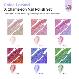 SAVILAND Color Artistry Chameleon Nail Polish Set: 6 Colors Aurora Shimmer Fingernail Polish Holographic Green Purple Red Glitter,Fast Quick-Dry Nail Lacquer Manicures Art Kit for Toe DIY Salon Home