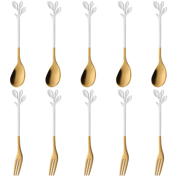 AnSaw 10-Pc White & Gold Mini Spoons & Forks Set,