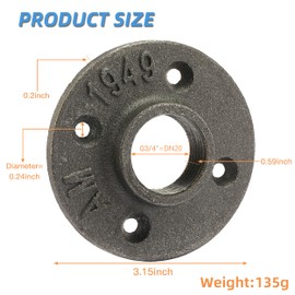 3/4" Heavy Duty Floor Flange, Home TZH 4 Pack Malleable iron Pipe Flange for Industrial vintage style, Flanges with Threaded Hole for DIY Project/Furniture/Shelving Decoration(3/4", 4)