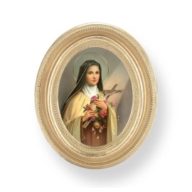 WJ Hirten Gold Oval Frame St. Therese, Little Flower, Print, 3 1/2" x 4 1/2", Italy