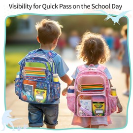 BrainyBees Clear Backpack for Boys - 15 Inch Heavy Duty Kids Backpacks for School, Clear Transparent Bookbag with 2 Front Pockets for Kids Aged 3 to 8, Blue Dinosaur