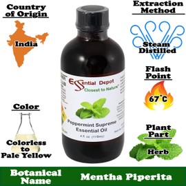Essential Depot Peppermint Essential Oil - GC/MS Tested - Supplied in 4 oz. Amber Glass Bottle with Black Phenolic Cone Lined and Safety Sealed Cap