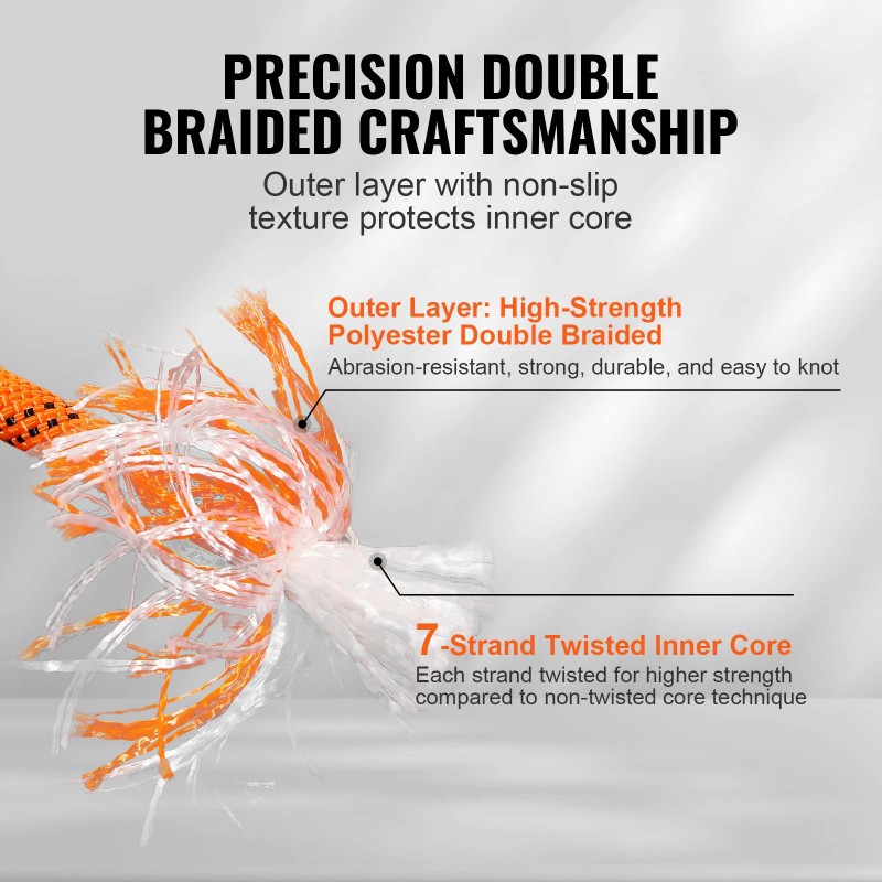 VEVOR Arborist Tree Climbing Rope Double Braid Polyester 3/8" x