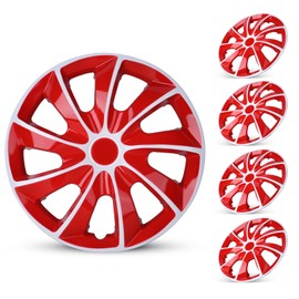 AUTOWIKI 15 Inch Hubcaps for 15inch Standard Steel Wheel Rims - Snap On Auto Tire Replacement Exterior Hub Caps for Car Truck SUV (Set of 4, White & Red Lacquer)