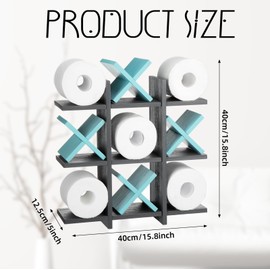 Weysat Tic Tac Toe Toilet Paper Holder Stand Toilet Paper Storage Bathroom Decor Rustic Wooden Hanging Storage Freestanding Wall Mounted Shelves Decor for Toilet Tissue Farmhouse(Gray, Light Blue)