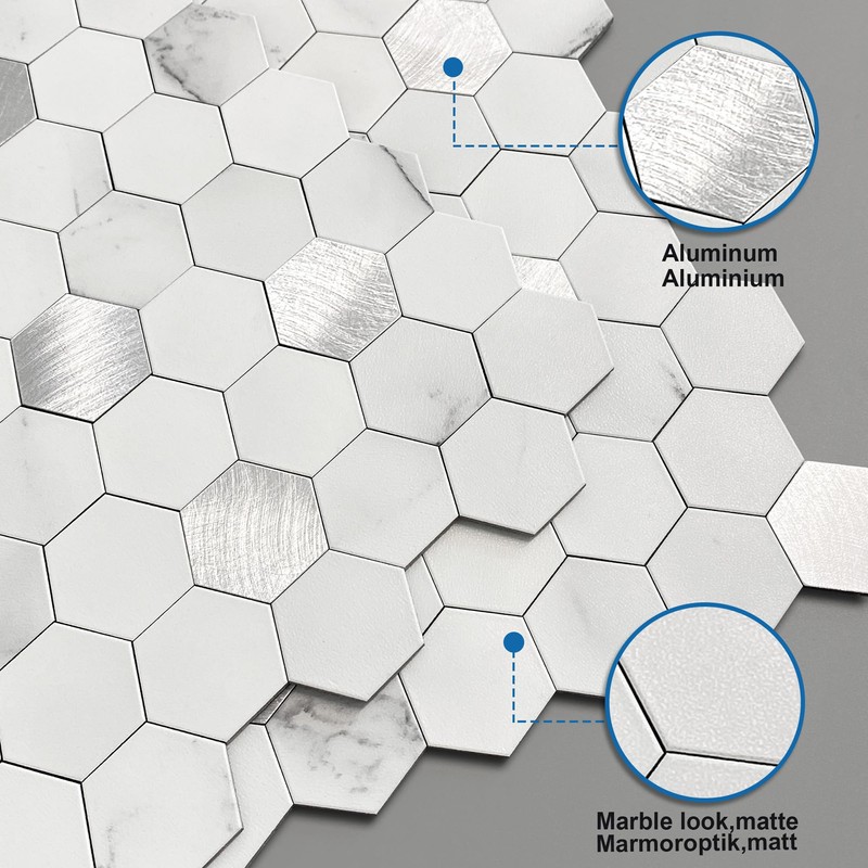 MOFIT Hexagon Peel and Stick Backsplash Tiles Kitchen,Self-Adhesive Metal and