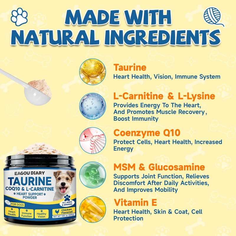 Taurine for Dog Taurine Powder, Heart Cardiac Vision Energy Hip