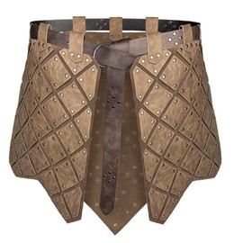 HiiFeuer Medieval Faux Leather 3PCs Waist Armor with Belt, Middle Ages Cosplay Thigh Armor, Mercenary&Knights Skirt Armor (Brown A)