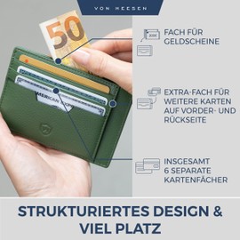 VON HEESEN Genuine Leather RFID Card Holder Made of Nappa Leather - 9 Compartments - Landscape Format Credit Card Holder for Men and Women, Green, 01