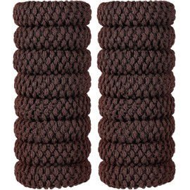 16 Pieces Thick Cotton Hair Ties Seamless Cotton Hair Bands No Crease No Break No Slip Hair Bands Seamless Hair Elastics Ties Thick Stretchy Ponytail Holders for Women Girls (Brown)