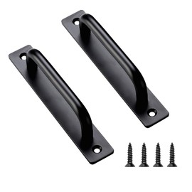 WIENOLOA Barn Door Handles 2 Pack, Sliding Door Handle 5 inch Hole Center Black Cabinet Handles Aluminum Alloy Gate Door Pulls with Plate for Sliding Closet Door Hardware Pull Handle(5.83inch)