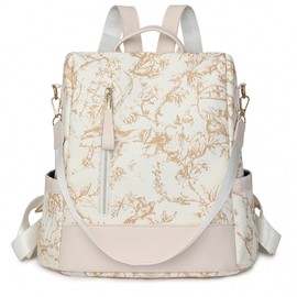 Women's Anti-Theft Backpack, Waterproof School Backpack, Shoulder Bag, Elegant City Backpack, Daypack for School, Travel, Work, Shopping, Beige print