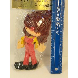 ASTY NOS Made in Japan 7" Flocked Brown Long Haired Elf Christmas Tree Ornament Girl