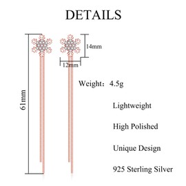 Josfeva Silver Christmas Earrings Hanging, 925 Sterling Silver Snowflake Stud Earrings for Women Hypoallergenic Long Tassel Snake Chain Drop Earrings Drop Dangle Earrings, Cubic Zirconia, Cubic