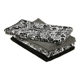 DII Cleaning Collection Multi-Purpose Microfiber, Black Damask, Dishtowel Set