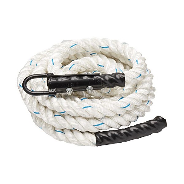 1.5 Polydac Gym Climbing Rope, White - Fitness Equipment with Carabiner Eyehook for Physical Education, Strength Training, Coaching, Student Athletes, or Home Workouts (12')