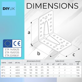 Angle Bracket Heavy Duty 2.5mm Galvanised Steel Metal Corner Braces for Joining, Bracing, and Reinforcing Pack of: 1 Size: 90x50x55x2.5mm