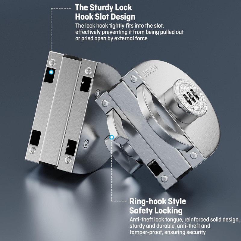Ranbo Frameless Mechanical Combination Glass Door Lock, No-Drill Installation, Fits