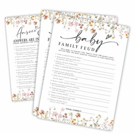 Baby Shower Game Cards, Family Feud Game Cards, Spring Flower, 30 Double-Sided Game Cards & 1 Answer Cards, Baby Announcement, Gender Reveal Party Favor, Activity & Supplies - G05
