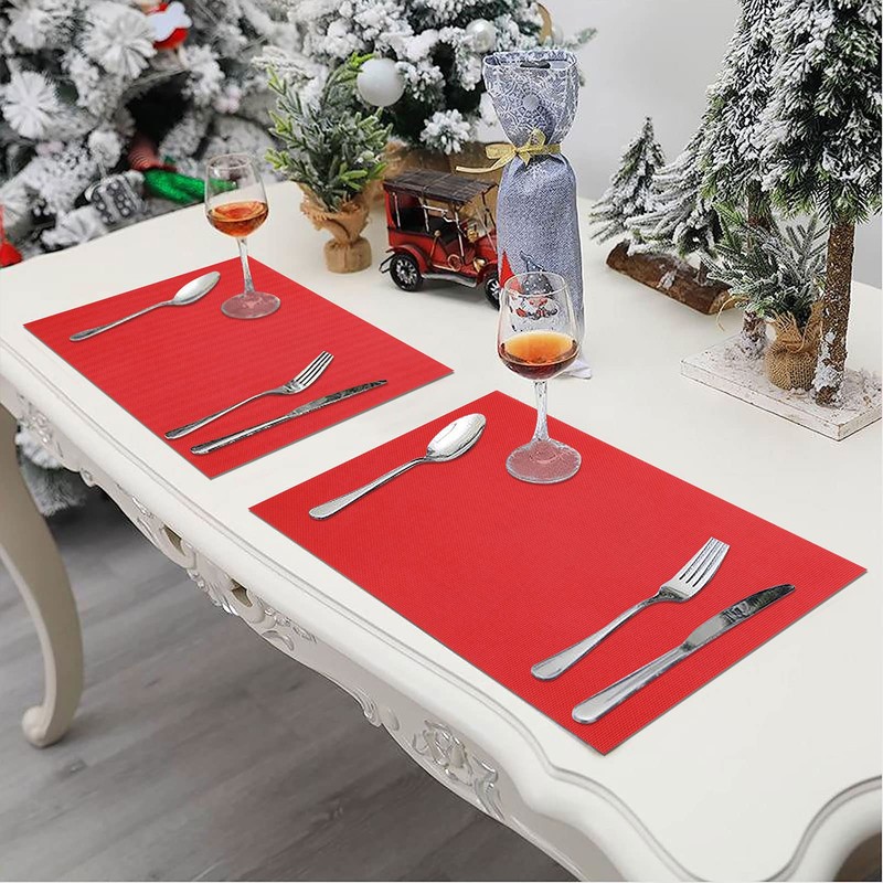 SHACOS Placemats Set of 6 Woven Vinyl Christmas Place Mats