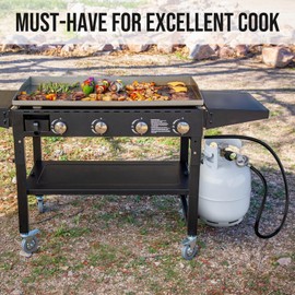 12ft Propane Regulator with Hose&Gauge, 0-1Psi Propane Hose, Gas Grill Regulator for Weber Genesis/Spirit Grill/Blackstone 28”&36” Griddle/Camp Chef Burner Stove/Fire Pit/Heater, 3/8”Gas Line