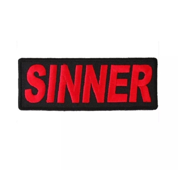 Unbranded SINNER 4" x 1.5" Red on Black iron on