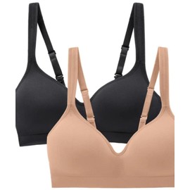 Carole Hochman Seamless Comfort Bra Wire Free Molded Cups Comfort Straps (2 Pack), Black/Taupe, X-Large
