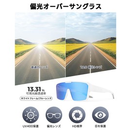 ROCKBROS Sunglasses, Over Sunglasses, Over Sunglasses, Sunglasses, Polarized UV400, UV Protection, Lightweight, For Bicycling, Golf, Driving, Fishing, Sports, Men and Women (White Frame/Blue Lenses)