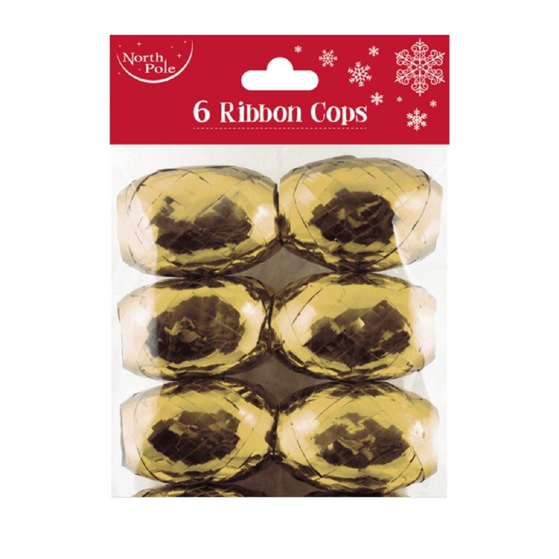 Eurowrap Ribbon Cops, Pack of 6 - Silver, Gold, Red