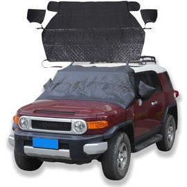 Car Windshield Snow Cover Compatible for Toyota FJ Cruiser 2007-2021, for Ice and Snow, UV & Frost Wiper Mirror Protector Windproof Sunshade Cover Accessories (Black)