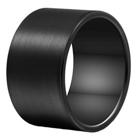 Men 14mm Big Tungsten Metal Ring Black Wedding Engagement Band Flat Top Pipe Cut Matte Finish Comfort Fit Size 12.5