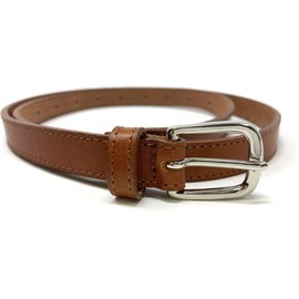 Bellabel Women's Cowhide Leather Belt, Tanned Leather, Thin Belt, Made in Japan, Braun