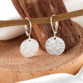 Sterling Silver Dangle Earrings for Women Trendy Disc Circle Coin Geometric Flat Hammered Drop Earrings Hypoallergenic Leverback Earrings S925 Silver Jewelry for Gifts